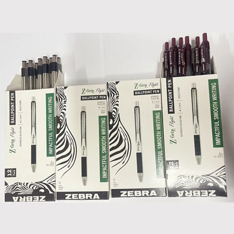 Syarikat pena ZEBRA --- Banyak jenis pen yang berbeza sebagai pembungkusan dalam kotak sebagai keperluan.